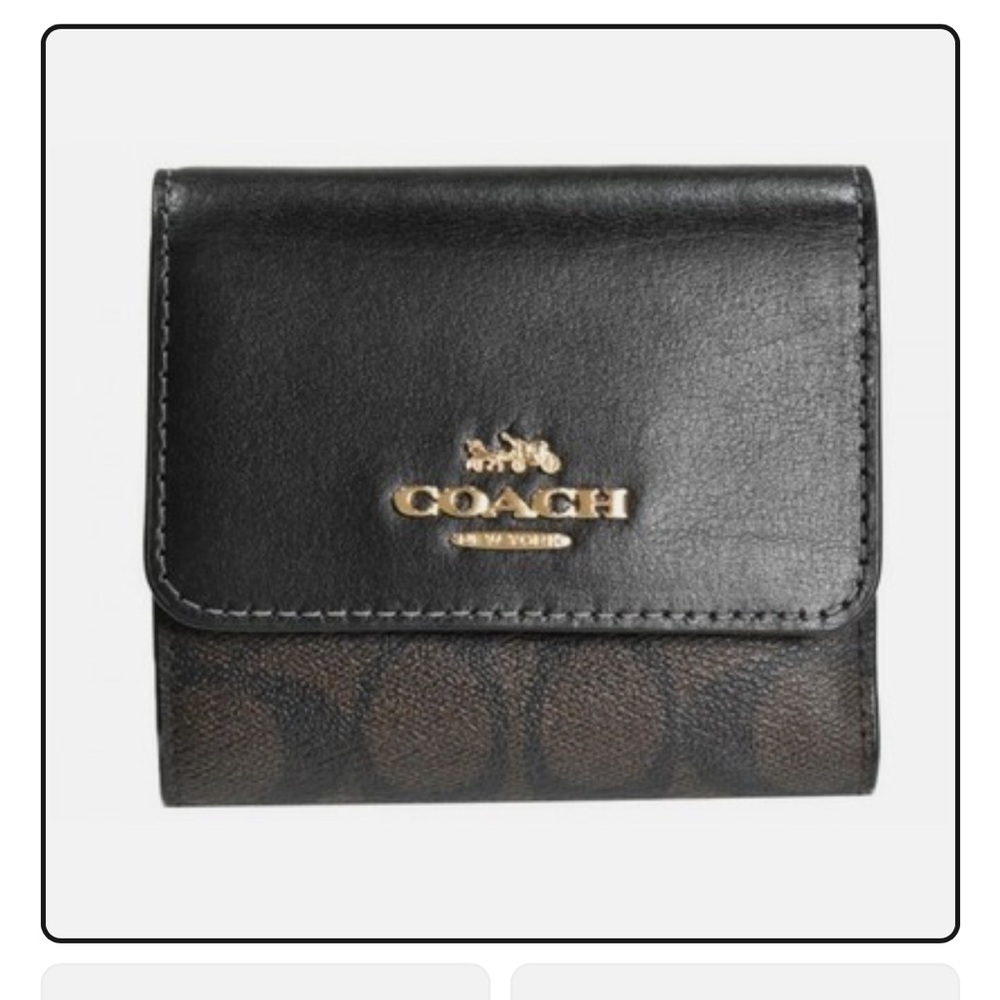 NWT Coach Signature Block Trifold Black and Brown Wallet